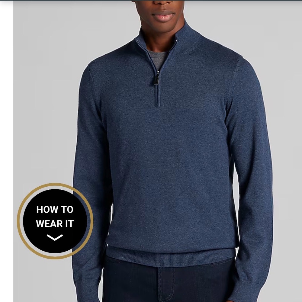 Jos A Bank Blue 100% Pima Cotton Textured Quarter Zip Pullover Sweater Men's XL